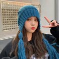 thumbnail image 2 of Autumn WInter Women Beanie Hat Braided Fringe Solid Color Ear Protection Dome Brimless Beanie Cap for Daily Wear, 2 of 10