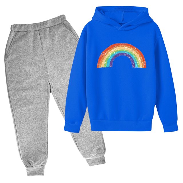RXIRUCGD Mode Filles et Garçons Enfants Hauts à Manches Longues Imprimés Ensemble à Capuche (Bleu, Taille:9 Ans)