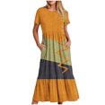 thumbnail image 1 of FAIWAD Robe à Manches Courtes pour Femme Grande Taille, à Blocs de Couleur, Robe d'Été Décontractée, Fluide, Coupe Trapèze, avec Poches, 1 of 4