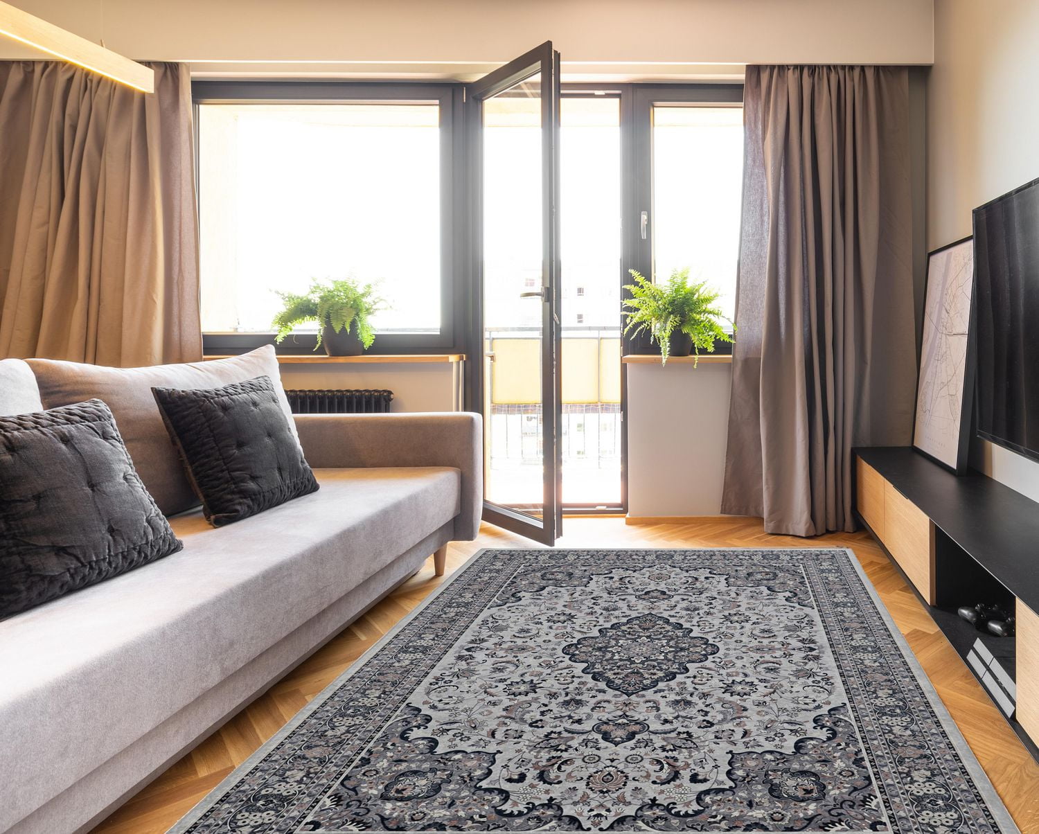 Tapis Emerald Grenier gris & sarcelle de 6 pi 7 po x 9 pi 7 po