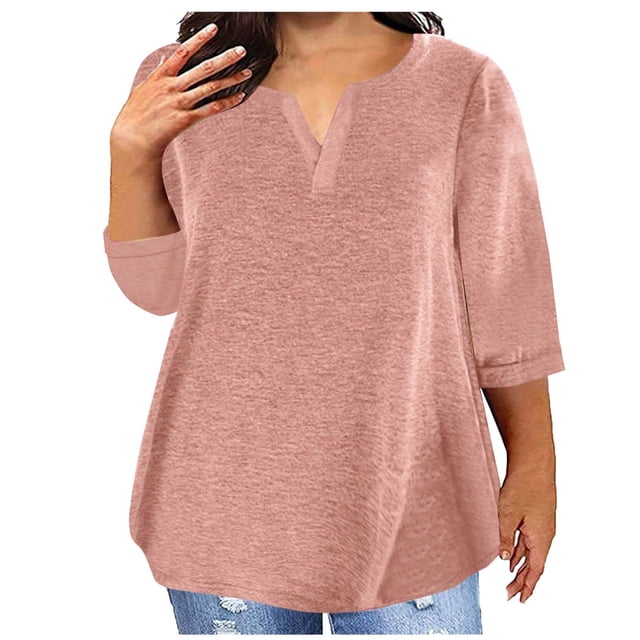 AherBiu Plus Size T Shirts for Women V Neck Loose Comfy Basic Tees Summer Workout Oversized Tshirt Tops
