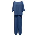 thumbnail image 4 of Womens Pants Suit Round Neck Short Sleeve Solid Color Tops Wide Leg Pants Ladies Summer Casual Pants Set, 4 of 4