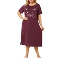 thumbnail image 2 of Agnes Orinda Nuisettes pour Femmes Grande Taille Fête des Mères Col Rond Manches Courtes Robe de Nuit Imprimé Chats Pyjamas Détente Maison avec Poche 1X Bourgogne, 2 of 8