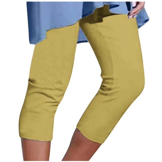 Yuyuzo Womens Plus Size Capris High Waisted Straight Leg Solid Color Bottom Capri Pants for Women 3/4 Slacks