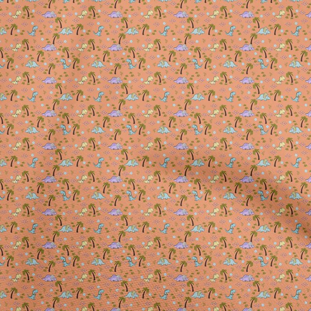 oneOone Tissu Popeline Coton Orange Dinosaure Coloré Matériel de Robe Imprimé Tissu au Mètre 42 Pouces de Large