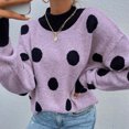 thumbnail image 4 of Chandail à Pois en Tricot à Col Rond pour Femme, Mode, Chandail Tricoté, Haut, Blouse, 4 of 8