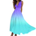 thumbnail image 1 of B91xZ Robe d'Invité de Mariage Décontractée Sans Manches Robe d'Été Col Rond Taille Haute Fluide Maxi Robes à Volants, Violet L, 1 of 5