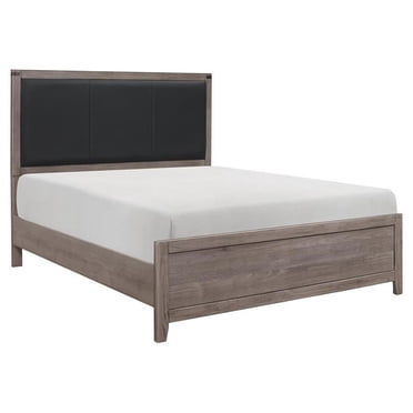 Lexicon Woodrow Lit Double Contemporain en Bois avec Tête de Lit Rembourrée, Gris/noir