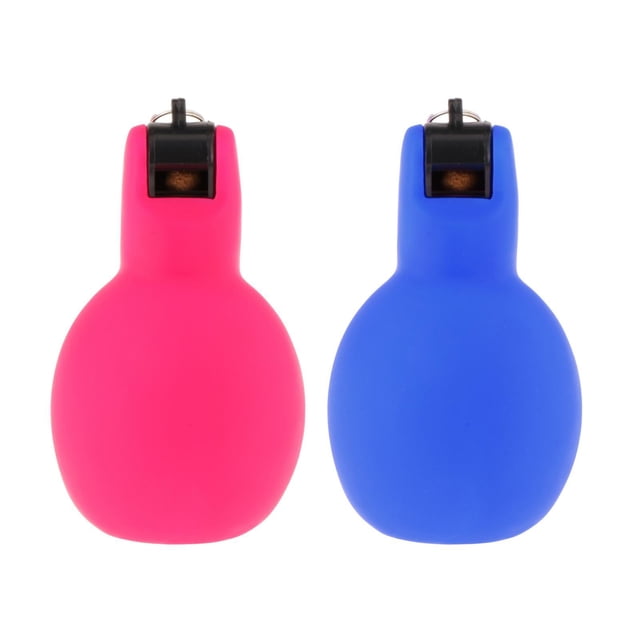 Jinwen 2 Pcs Whistles à Presser à la Main en Couleurs rose Rouge et Bleu, Fabriqué en Matériau PVC durable. Son Fort et Net Idéal pour l'Utilisation comme Arbitre, les Matchs de basketball, le camping et Autres Activités de Plein Air. Format Compact de 6,7 cm X 6,7 cm X 12,8 cm pour une Portabilité Facile.