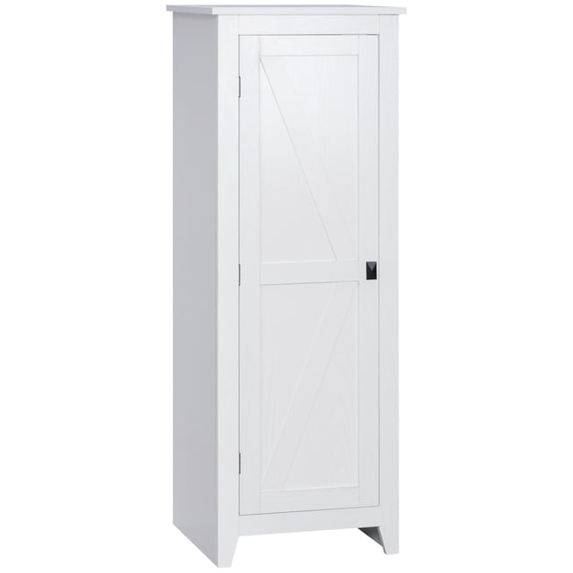 HOMCOM Garde-Manger de Cuisine de 48 Pouces, Armoire de Rangement Blanche au design de Porte de Grange. Présente une Disposition à Quatre Niveaux avec Deux Tablettes Ajustables pour un Rangement Personnalisable. Faite de MDF et de Panneau de Particules, Elle Comprend une Porte Magnétique, un Trousse Anti-Basculement et des dimensions Compactes de 17,1 Pouces L x 15,7 Pouces P x 47,8 Pouces H, Idéale pour les Petites Cuisines Ou les Appartements.