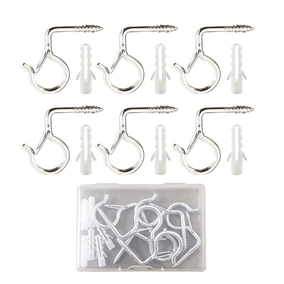 Vaidha 6 Pcs Crochets d'Extérieur pour Guirlandes Lumineuses d'Extérieur, avec Boîte en Plastique Transparente, Crochets à Vis pour Suspendre des Plantes/carillon Éolien/panier, Conception à Boucle Sécurisée, Coupe-Vent