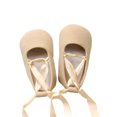 thumbnail image 4 of goowrom Kids Princess Shoes, Solid Color Soft Sole Footwear Walking Shoes with Ribbon for Spring Summer, Beige/Pink/Golden, 4 of 5