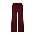 thumbnail image 4 of Yuyuzo Wide Leg Pants for Women High Waist Cotton Linen Drawstring Ruched Solid Color Boho Beach Trousers, 4 of 5