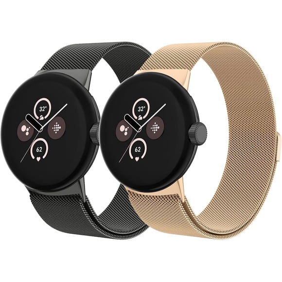 MYKOMI 2 PACK Metal Band for Google Pixel Watch 3 41mm Bands/Google Pixel Watch 2/1 Bands Women Men, Stainless Steel Mesh Loop Adjustable Wristband Replacement Straps