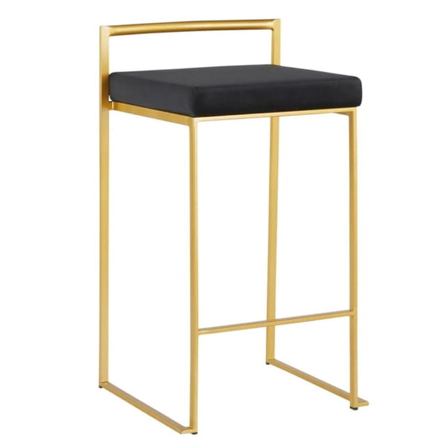 Heavenly Collection Black Stool with Gold stainless steel frame, a minimalist bar stool with a sleek gold metal frame and black cushioned seat, ideal for kitchen and dining counter seating with durable and stylish design.