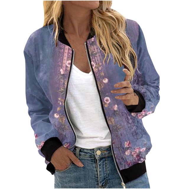 XZNGL Womens Casual Fashion Printed Pocket Zippered Top Coat