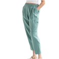 thumbnail image 1 of Woman Solid Color Cotton And Linen Loose Casual Wide Leg Nine-Quarter Pants, 1 of 7