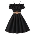 thumbnail image 1 of PMVFHDE Robe d'Été Sans Manches pour Filles, Robe Princesse Unie avec Volants, Col Bateau, Noir, 8-9 Ans, 1 of 4