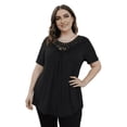 thumbnail image 2 of FOLUNSI Women's Plus Size Summer Tops Short Sleeve Lace Pleated Blouses Tunic Tops M-4XL, 2 of 6