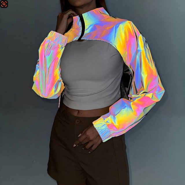 Panties for Women Reflective Rave Top ,Crop Top Shrug Techwear Shirt Rave Outfits For Women XL Black