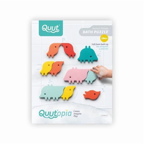 Quutopia - Puzzle de Bain : Parade des Animaux - 10 Pièces en Mousse Douce - 10 Mois+ - Amusant & Éducatif - Formes Animales Créatives - Stimule l'Imagination - Sûr pour le Jeu de Bain