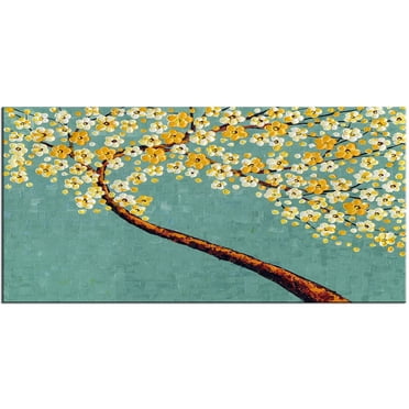 Design Art - Fleurs Jaune et Verte - Toile Tendue