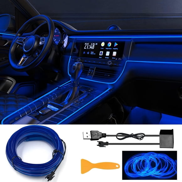 Bande Lumineuse Intérieure à DEL pour Voiture, Fil Néon USB, Kit de Lumières 5 M/16,5 Pi, Décorations pour Voiture, Lumières à DEL pour Intérieur de Voiture (Bleu)