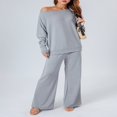 thumbnail image 3 of Off Shoulder Knit Tops and Wide Leg Pants Set for Ladies, 3 of 8
