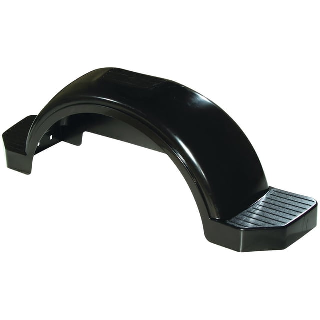 Fulton Aile de Remorque 008585 Ronde à Roue Unique Conçue pour des Roues de 15 Pouces. Fabriquée en Polyéthylène Haute Densité, Cette Aile Noire, Non Éclairée, Présente une construction Résistante à la Corrosion et aux Impacts avec une Couleur Moulée Résistante aux Rayures. Elle Comprend une Jupe d'Aile Intégrée, un Marchepied Intégral en Option et des Fentes de Montage. Dimensions : 45 Pouces de Longueur, 10,25 Pouces de Largeur et 14,85 Pouces de Hauteur, pour un Poids de 5,75 Livres