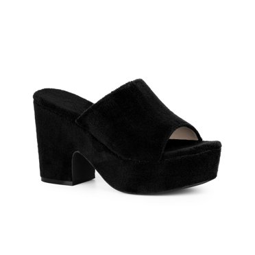 BLISSFUL STEP Women's Platform Slides Chunky Heel Sandals Black 6.5