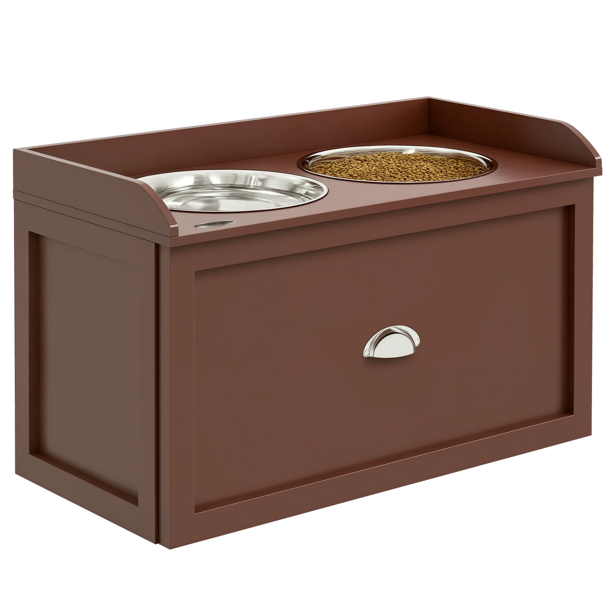 PawHut Grands Bols Surélevés pour Chien avec Rangement, Support de Bol Surélevé pour Chien, Brun