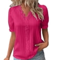 thumbnail image 1 of Lenpel Women's Summer Tops Plus Size Ruffle Short Sleeve V Neck Lace Trim Textured Shirts Dressy Casual Blouses, 1 of 4