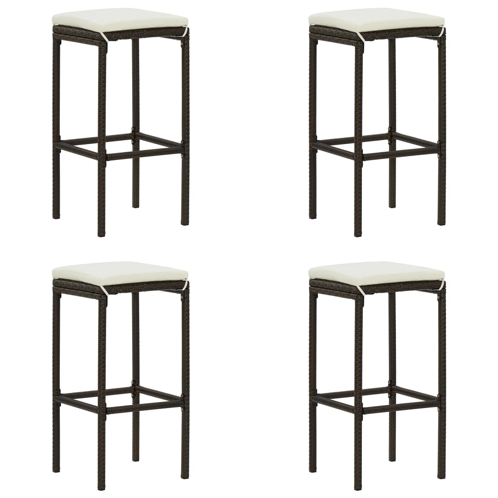 vidaXL Tabourets de Bar avec Coussins 4 Pcs Rotin Poly Brun