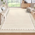 thumbnail image 1 of Washable Area Rug 8x10ft – Soft Non-Slip Low Pile Carpet with Modern Border Design, Neutral Beige – Stain-Resistant Rug for Living Room, Bedroom and Dining Room, 1 of 7