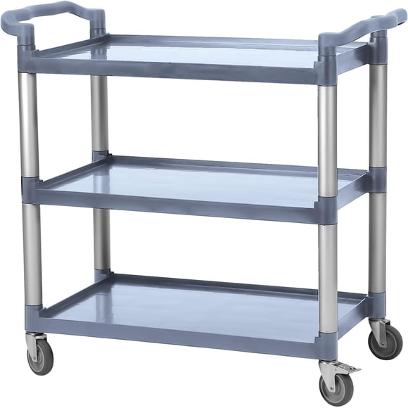 Chariot Utilitaire Robuste à 3 Niveaux en Plastique avec Roues, Chariot de Service Roulant pour Services Alimentaires, Commercial, Restaurant, Bureau, Entrepôt, Cuisine, Hôtel