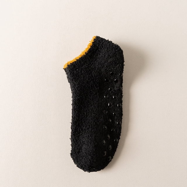 GDREDA Womens Fuzzy Socks Non Slip Hospital Ankle Sock with Grips Warm Sleep Cozy Soft Fluffy Socks Black,One Size