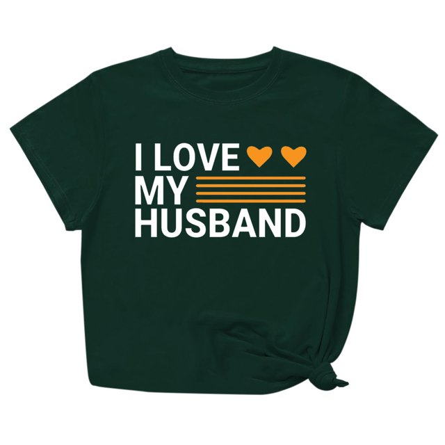 Penkiiy T-Shirt Femme J'aime Mon Mari Mignon Relation Mariée 2TG Vert