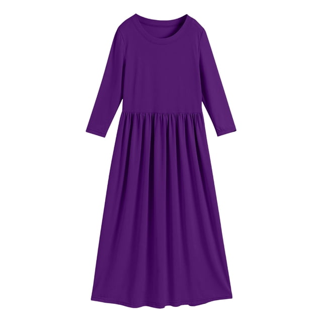2025 Robes à Manches Longues pour Tout-Petits Taille 1-12 Col Rond Robe Ample Unie Sans Manches Décontractée Tenue Quotidienne Longue Robe de Pâques Taille 6 Maxi Princesse