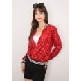 thumbnail image 2 of Womens Sequin Long Sleeve Front Zip Jacket with Ribbed Cuffs, 2 of 5