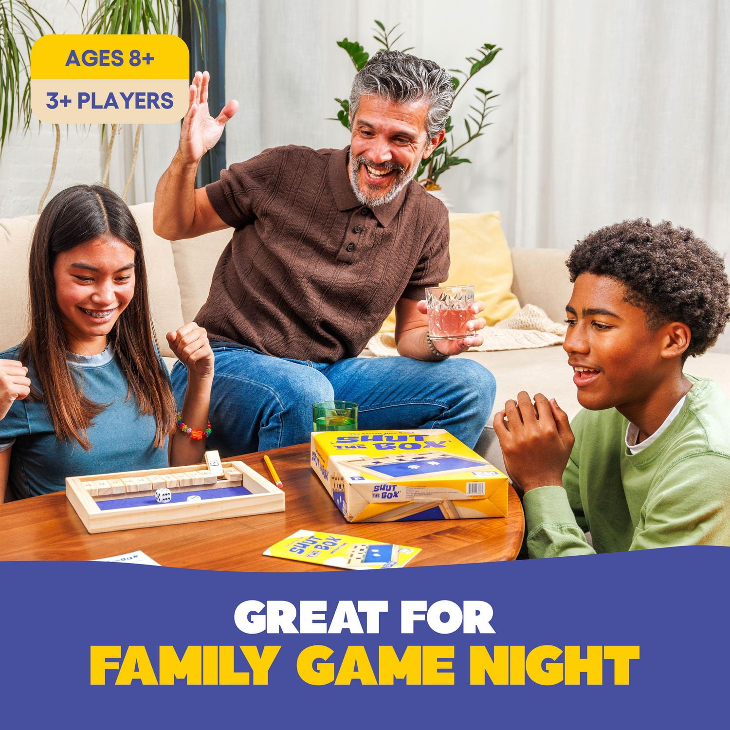 Shut The Box by Relatable, Strategy Board Games for Kids and Adults, Includes 2 Dice, 1 Wooden Box, 1 Scorepad, and Instructions