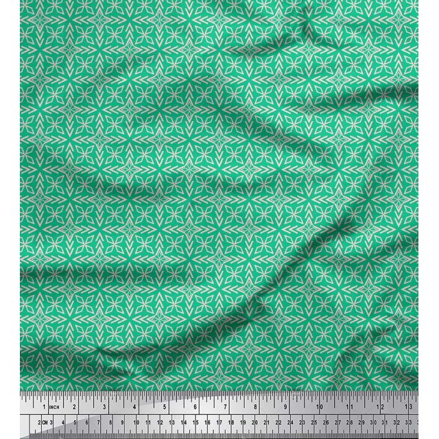 Soimoi Green Poly Georgette Fabric Arrow & Diamond Geometric Print Fabric by the Yard 52 Inch Wide