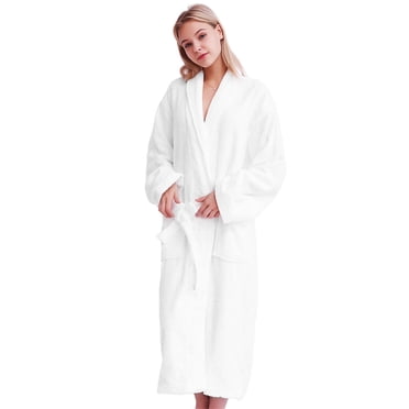 Peignoir Long pour Femmes, Vêtement de Nuit en Coton Éponge 100 % Doux et Pelucheux, Long Peignoir Kimono de Spa, Blanc