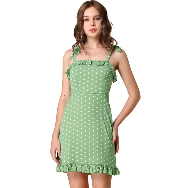 INSPIRE CHIC Robe Courte Évasée à Volants à Bretelles Spaghetti Imprimée pour Femme