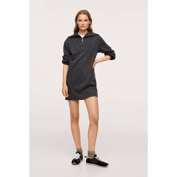 Mango Spread-Collar Flecked Knit Mini Dress Size L