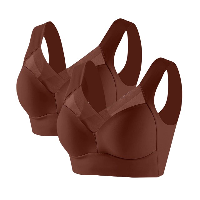 Pisexur 2PC Womens Bras No Underwire Full Coverage Front Closure Everyday Bras Set Solid Color Oversized Push Up Bra Comfort Seamless Nursing Bras for Breastfeeding Plus Size Bras