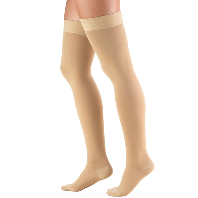 Truform Bas Cuisse, Bout Fermé, Dessus à Pois : 30-40 mmHg, Beige, Très Grand