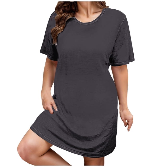 Ixbnca Robe pour Femme Grande Taille Col Rond Manches Courtes Robes T-Shirt Décontractées Amples Été Robe Courte