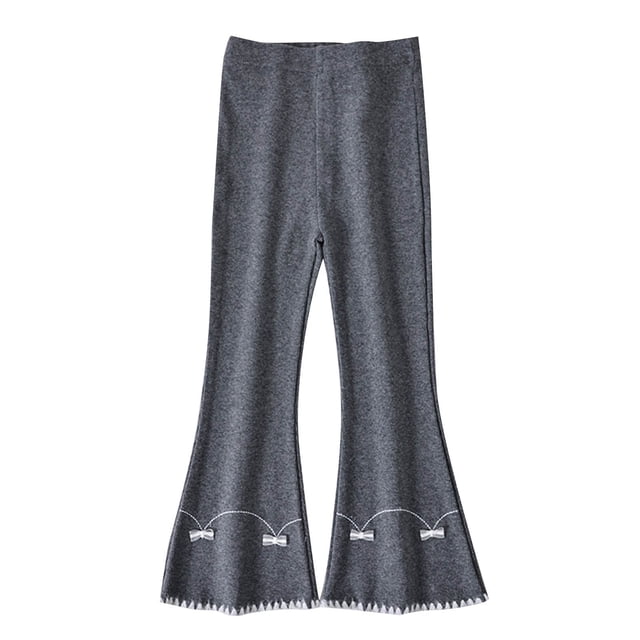 Summer Girls Stretch Bell Bottoms Flare Pants Ruffle Solid Color Bootcut Leggings 1-14 Years Dark Gray