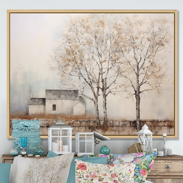 Designart Large Tree Natural framed wall art, Rustic Farmhouse Tree Scenery , Trees framed wall art decor, Brown Natural framed wall art, 44x34 inches Natural brown color Frame