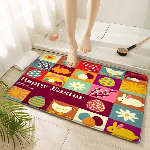 Dvkptbk Easter Day Door Mat - Front Door Mat - Bath Rug Super Absorbent Dry - Rubber Backing Non Slip Washable Bathroom Floor Mats -Green 16X24 In Easter Decorations